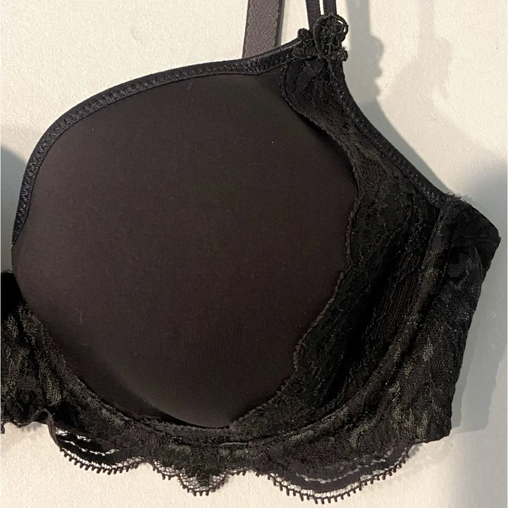 Simone Perele Paris Plunge Bra Black Scalloped Floral Lace Made in France 34B - Picture 4 of 12